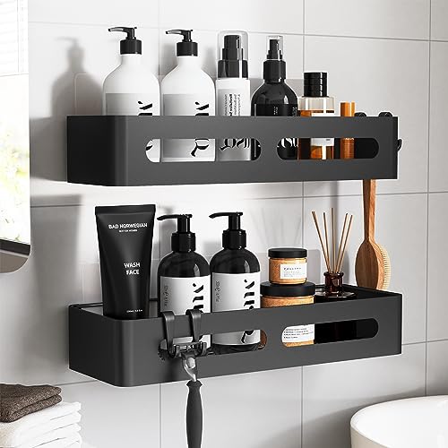 Aluminum Corner Shower Caddy Bathroom Shelf with Hooks, Shower